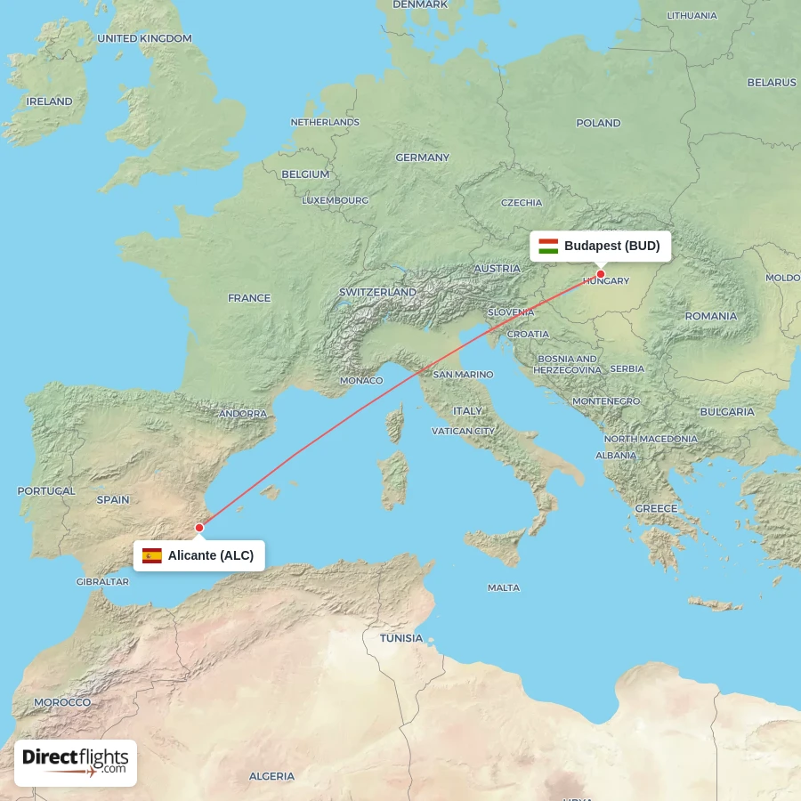 ALC - BUD route map