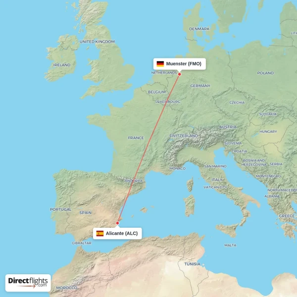 Alicante - Muenster direct flight map