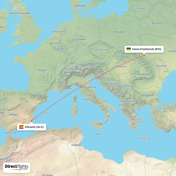 Alicante - Ivano-Frankovsk direct flight map