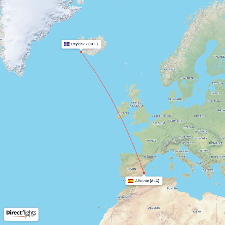 ALC - KEF route map