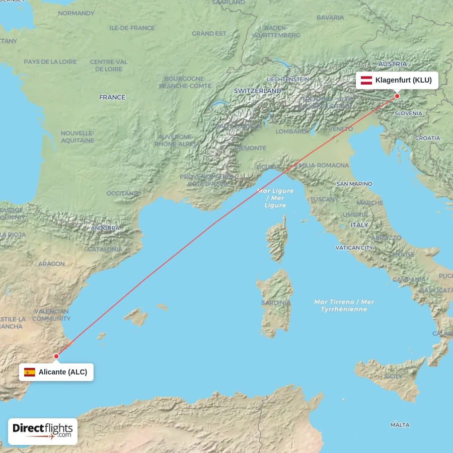 ALC - KLU route map