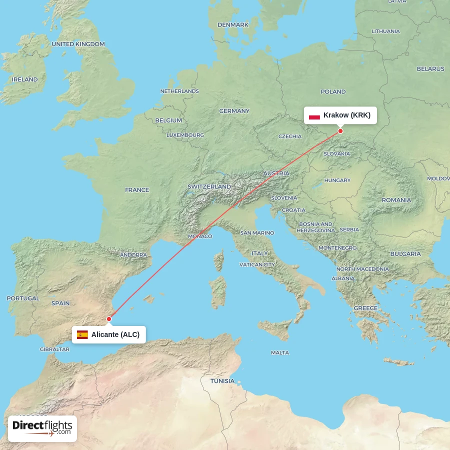 ALC - KRK route map