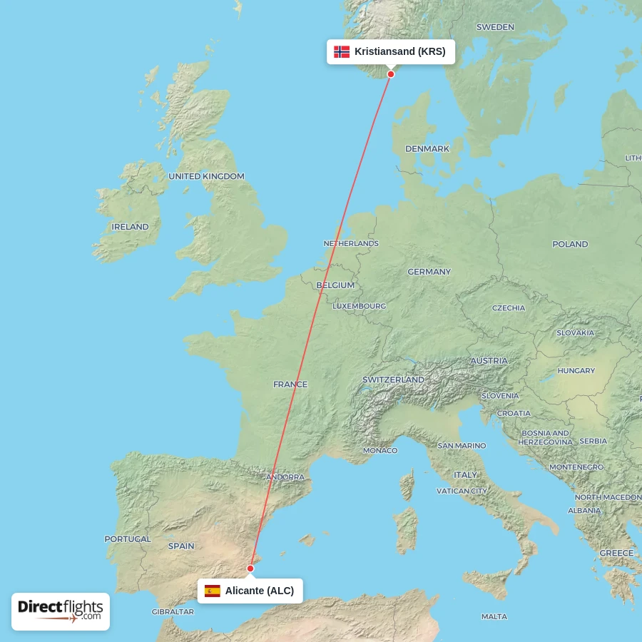 ALC - KRS route map