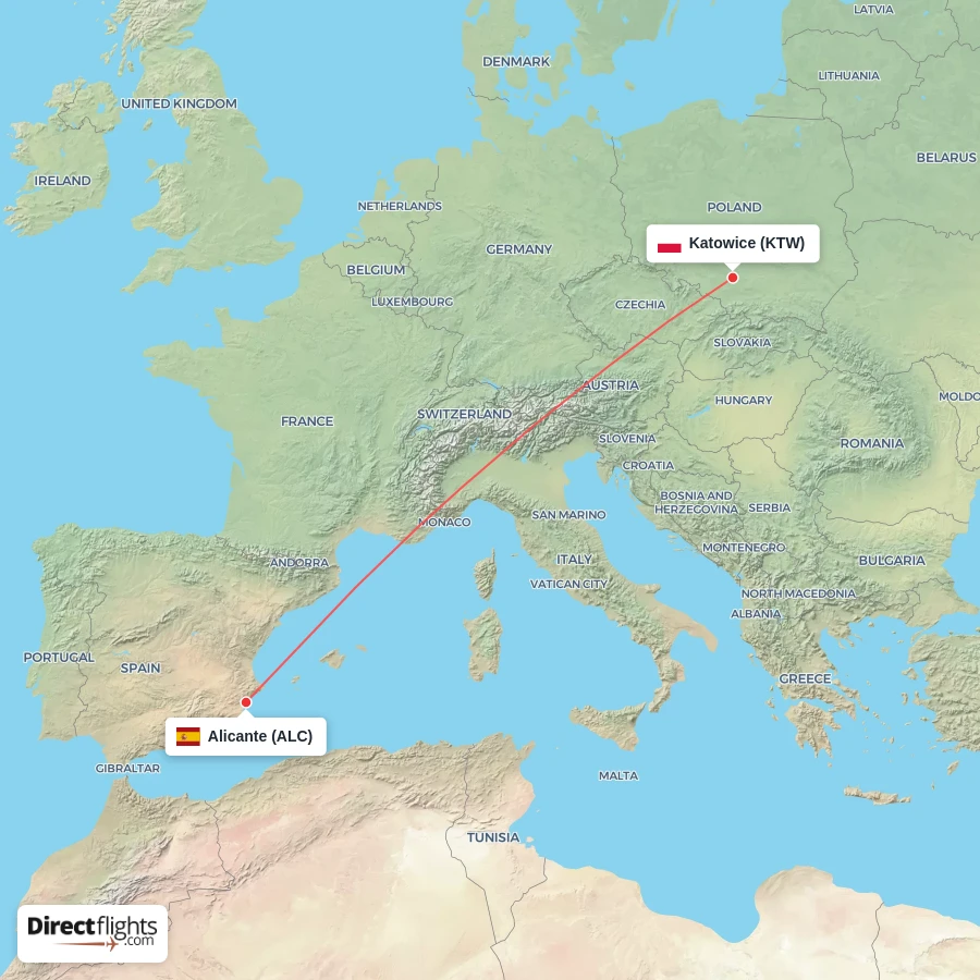 ALC - KTW route map
