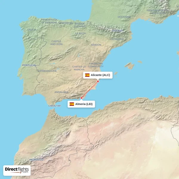 Alicante - Almeria direct flight map