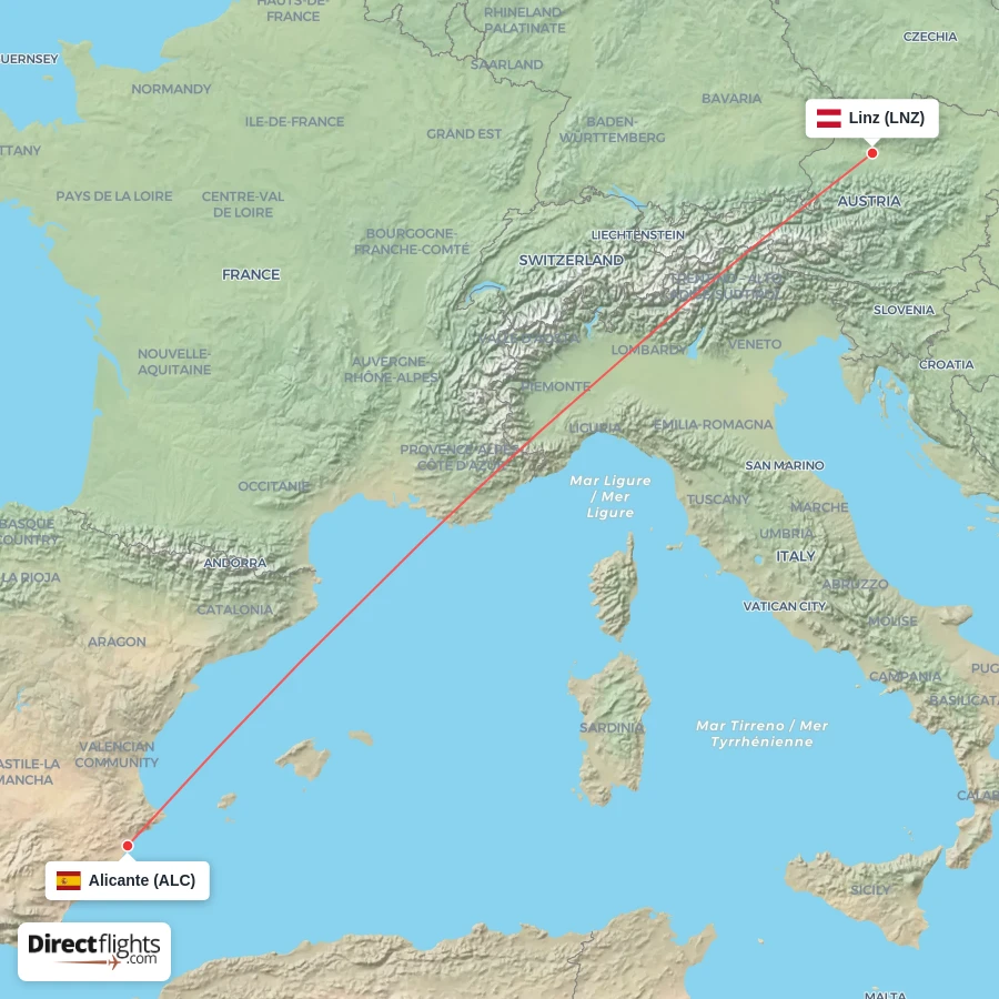 ALC - LNZ route map