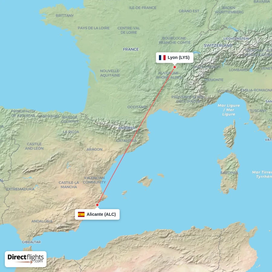 ALC - LYS route map