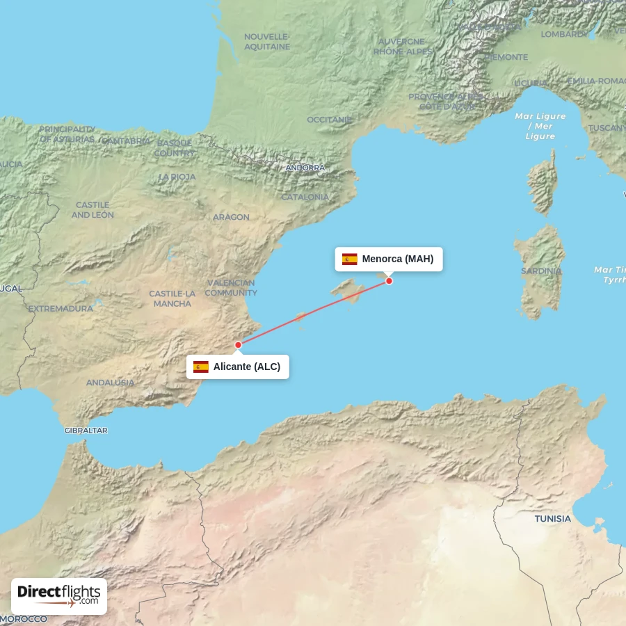 ALC - MAH route map