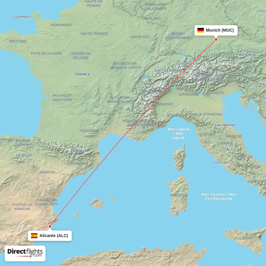 ALC - MUC route map