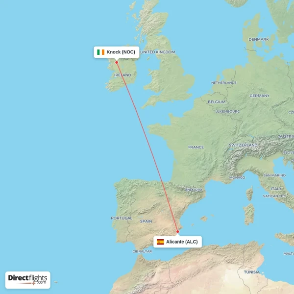 Alicante - Knock direct flight map