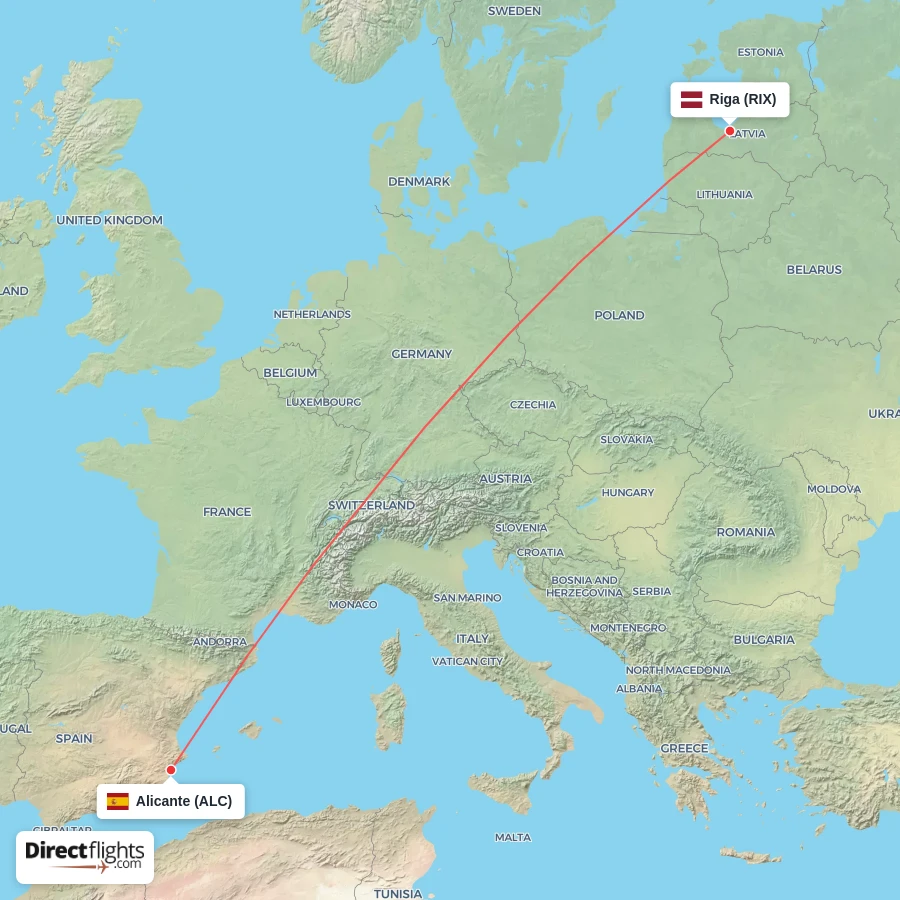 ALC - RIX route map