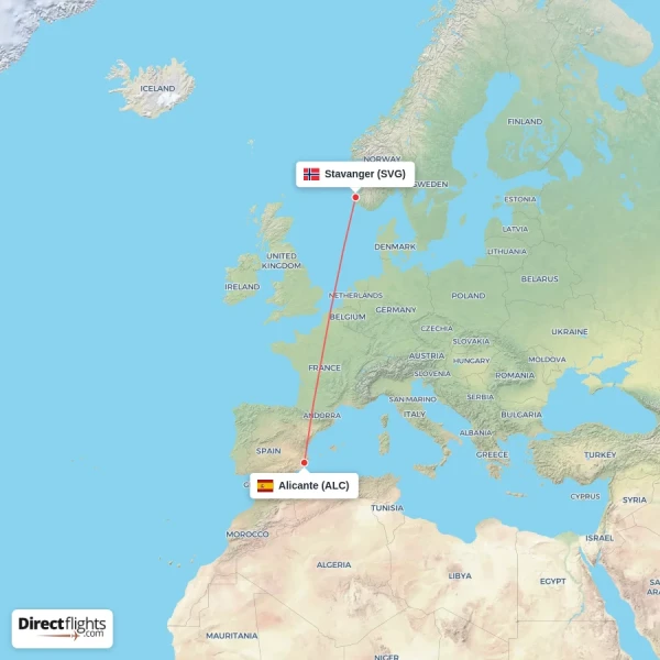 Alicante - Stavanger direct flight map