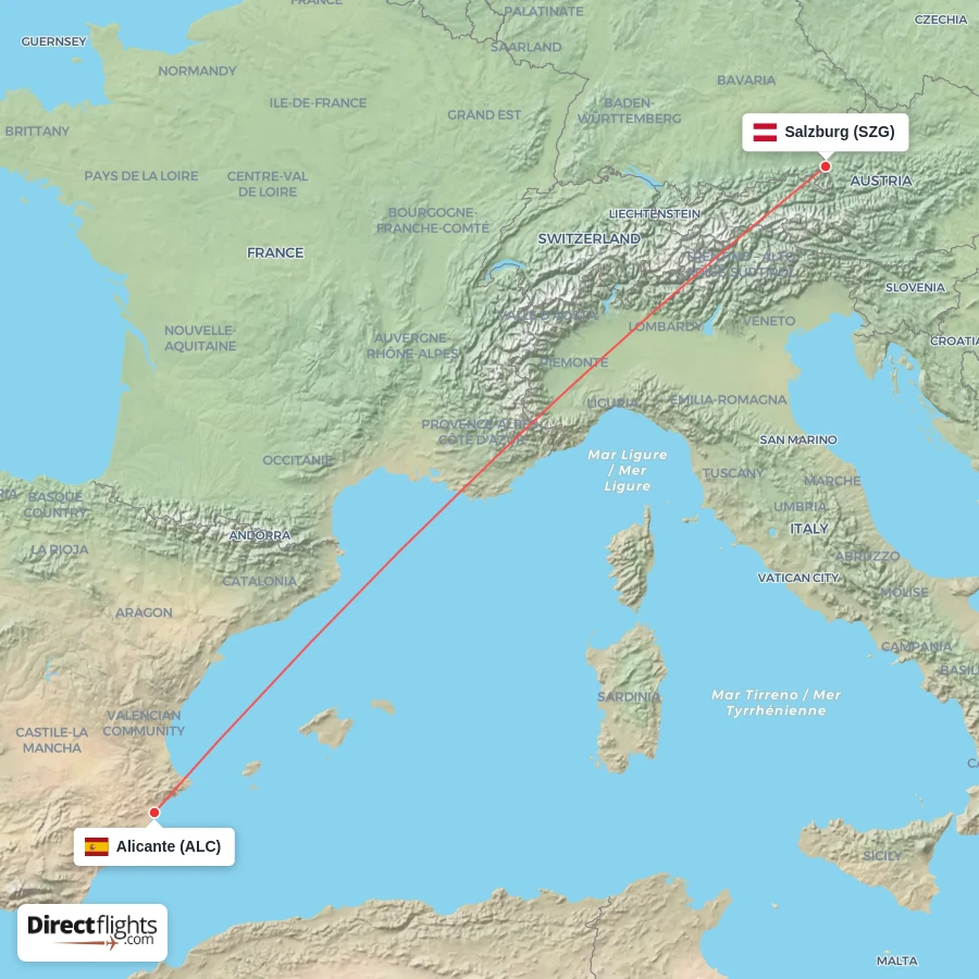 ALC - SZG route map