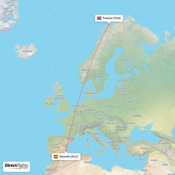 Alicante - Tromso direct flight map