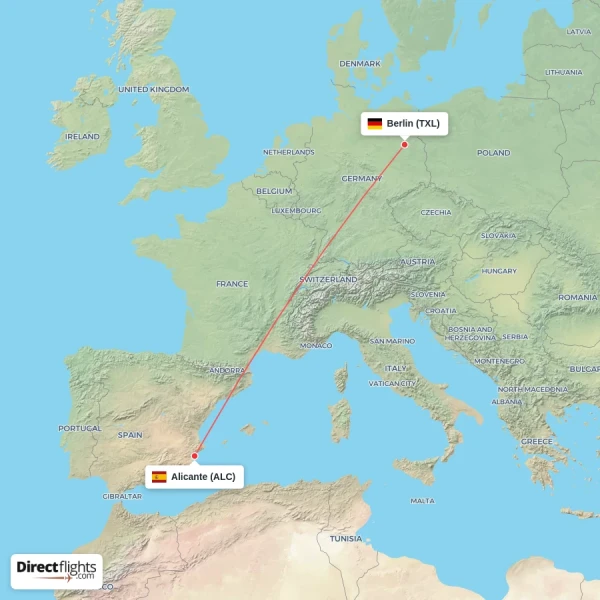 Alicante - Berlin direct flight map