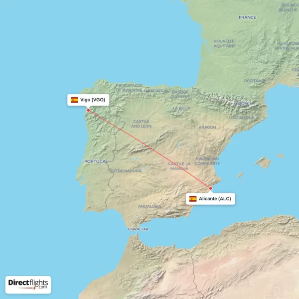 Alicante - Vigo direct flight map