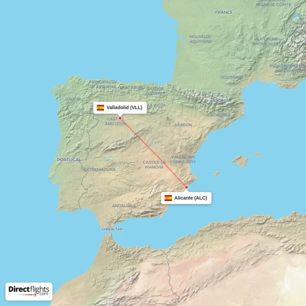 Alicante - Valladolid direct flight map