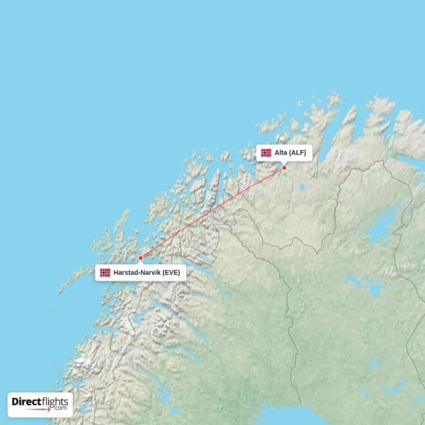 Alta - Harstad-Narvik direct flight map