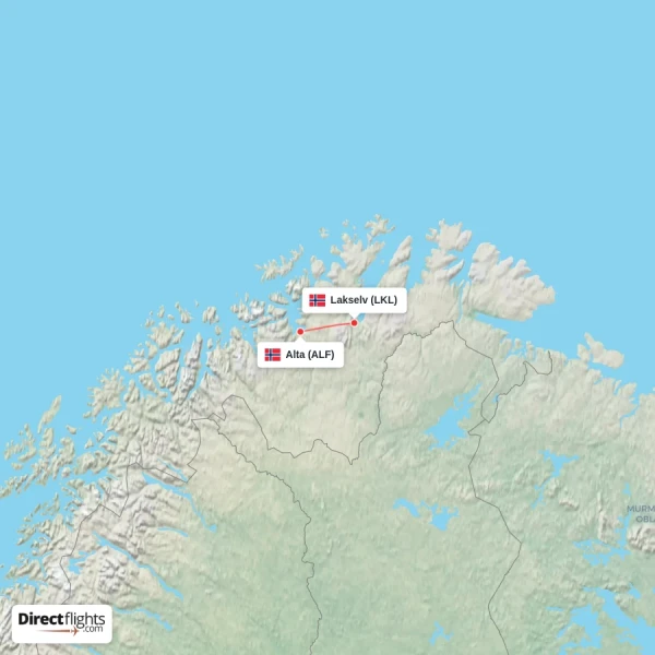 Alta - Lakselv direct flight map