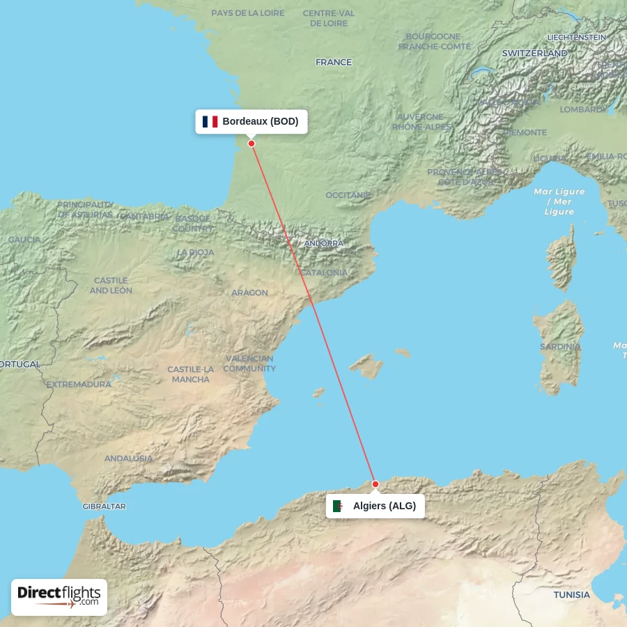 ALG - BOD route map