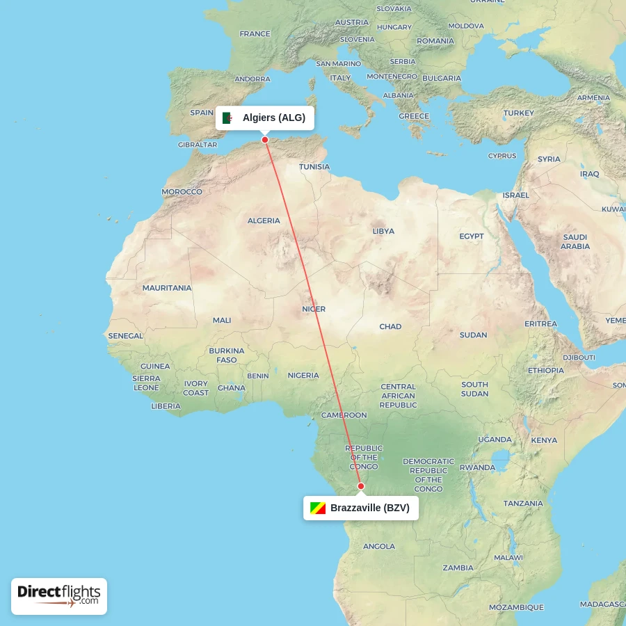 ALG - BZV route map
