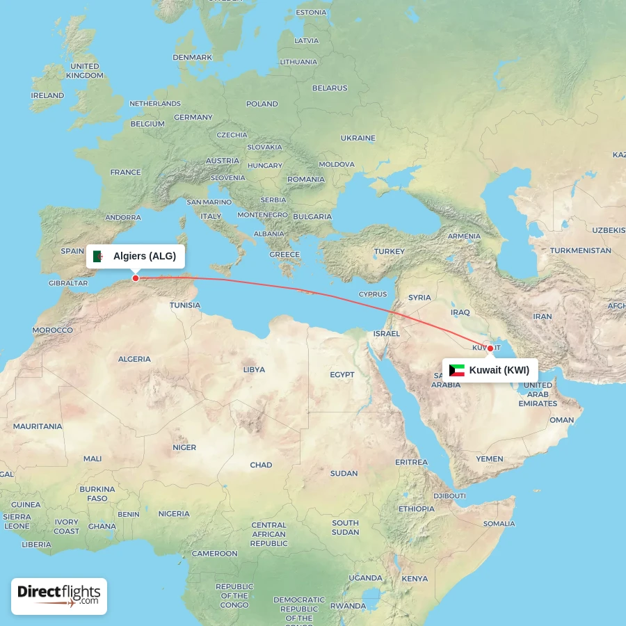 ALG - KWI route map