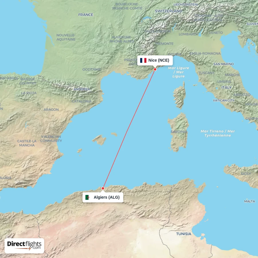 ALG - NCE route map