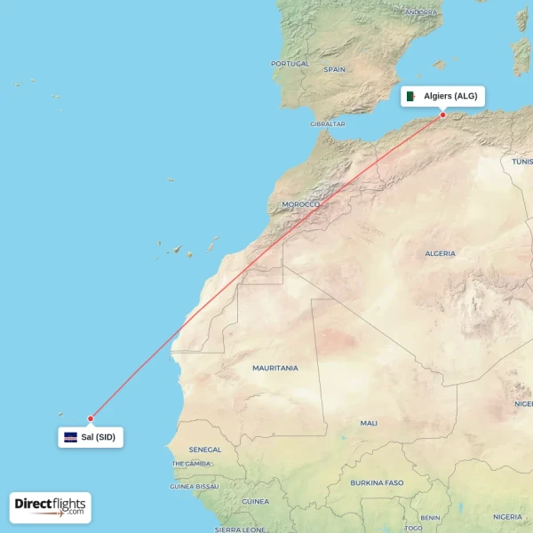 Algiers - Sal direct flight map