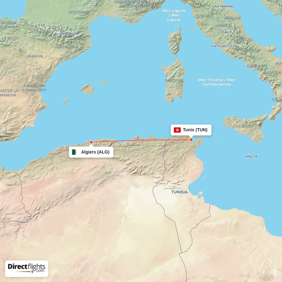 ALG - TUN route map