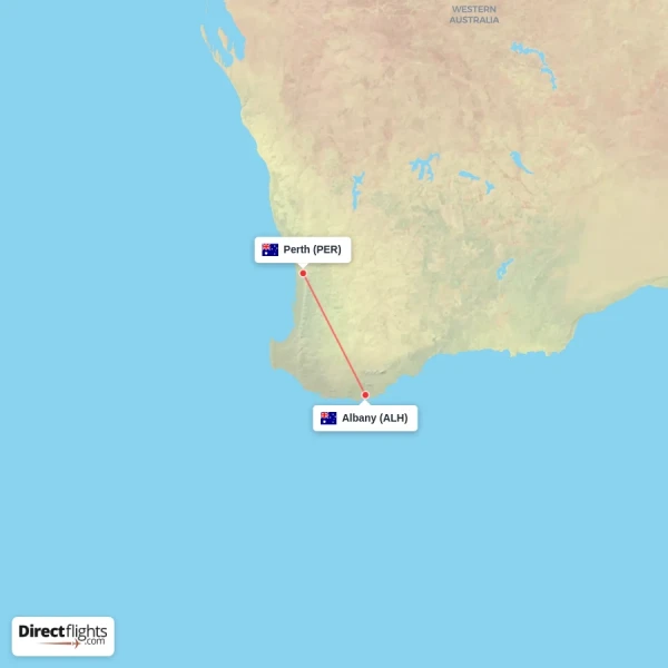 Albany - Perth direct flight map
