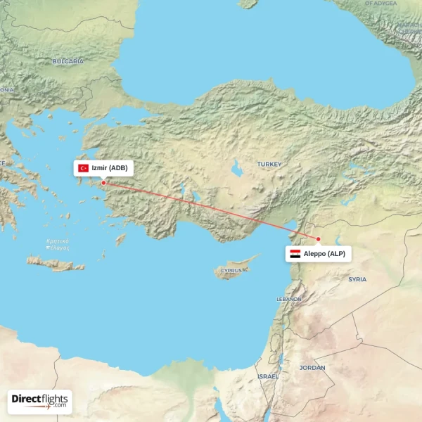 Aleppo - Izmir direct flight map