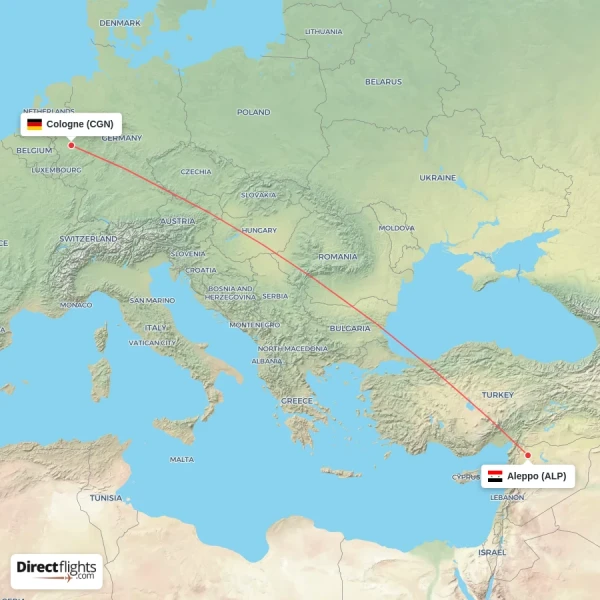 Aleppo - Cologne direct flight map