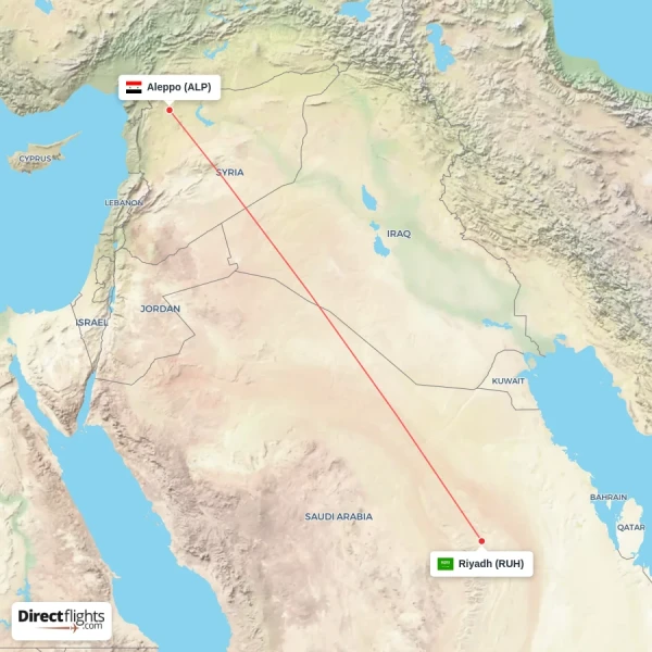 Aleppo - Riyadh direct flight map