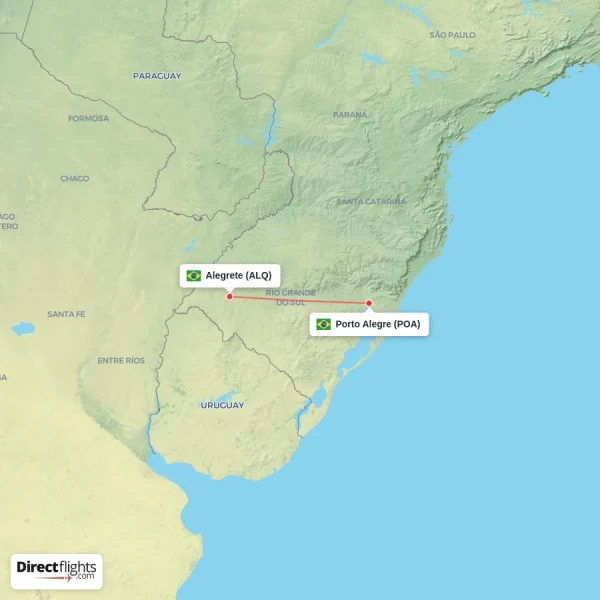 Alegrete - Porto Alegre direct flight map