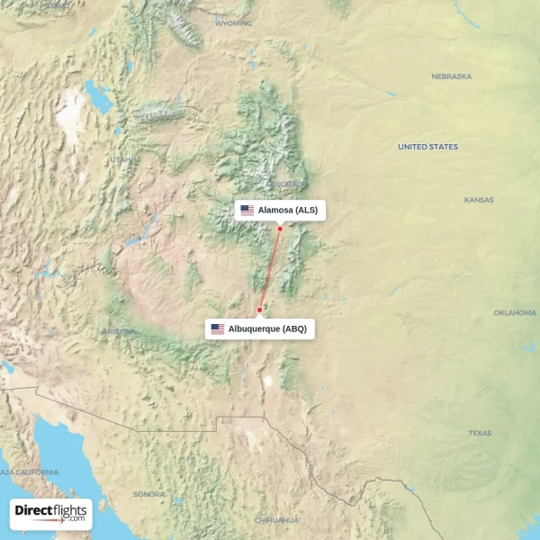 Alamosa - Albuquerque direct flight map