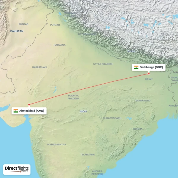 Ahmedabad - Darbhanga direct flight map