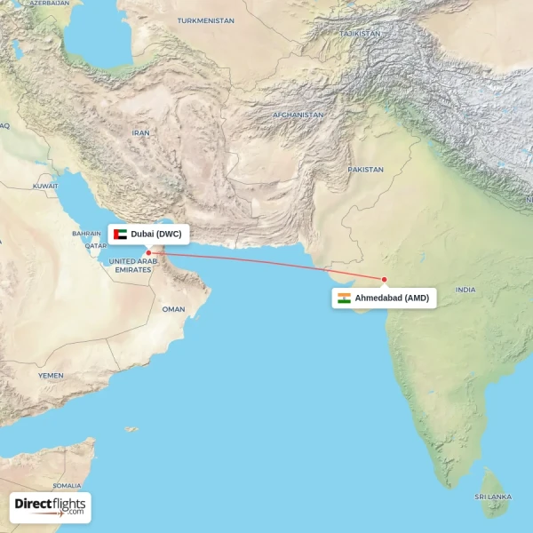 Ahmedabad - Dubai direct flight map