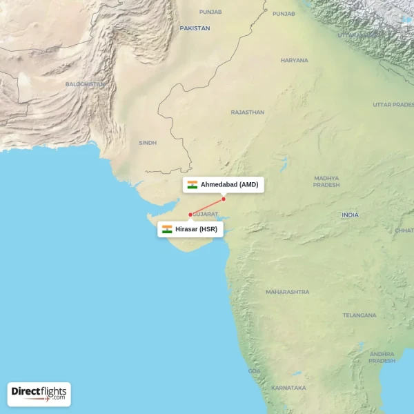 Ahmedabad - Hirasar direct flight map