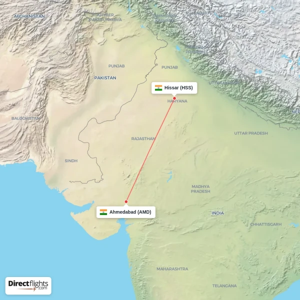 Ahmedabad - Hissar direct flight map
