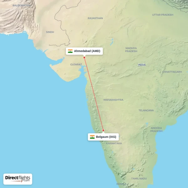 Ahmedabad - Belgaum direct flight map