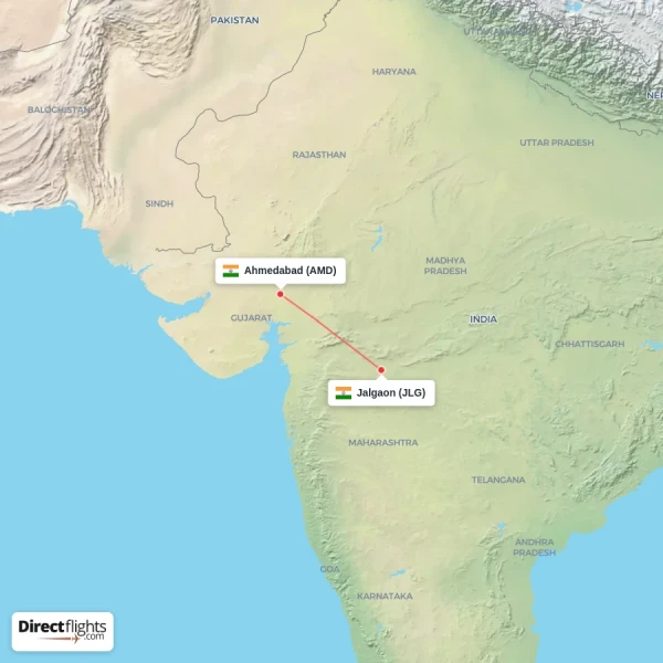 Ahmedabad - Jalgaon direct flight map