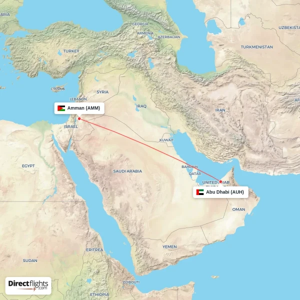 Amman - Abu Dhabi direct flight map