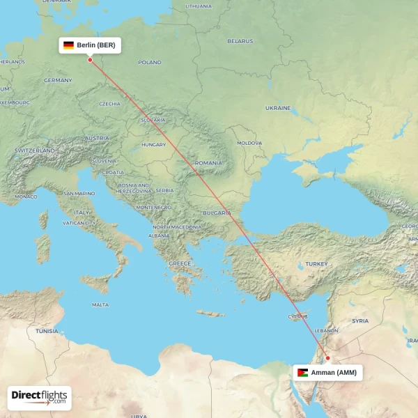 Amman - Berlin direct flight map