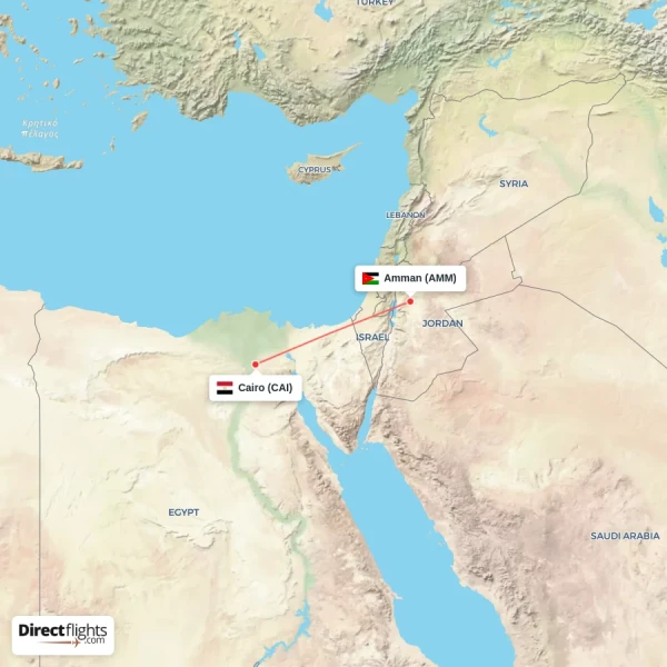 Amman - Cairo direct flight map