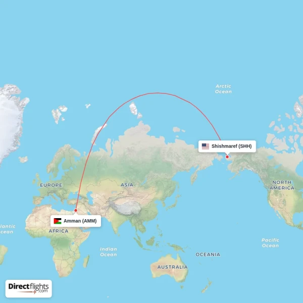 Amman - Shishmaref direct flight map