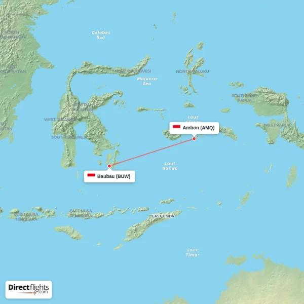 Ambon - Baubau direct flight map