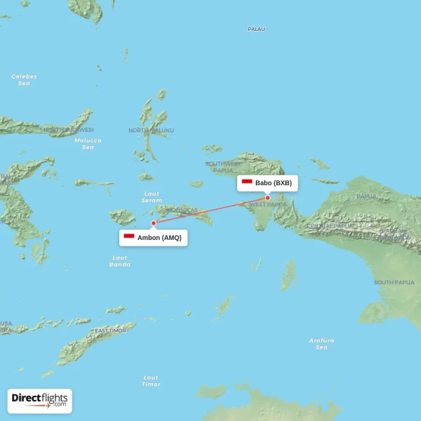 Ambon - Babo direct flight map