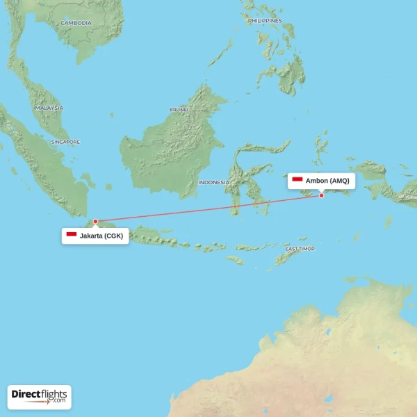 Ambon - Jakarta direct flight map
