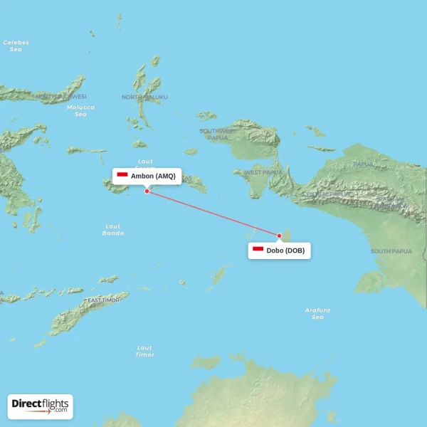 Ambon - Dobo direct flight map