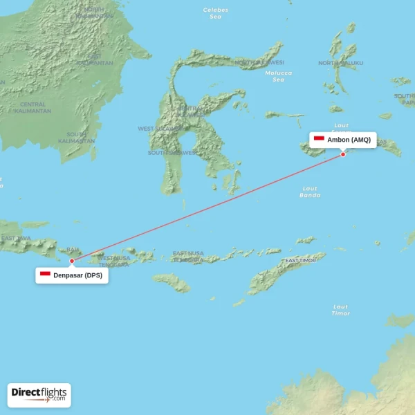Ambon - Denpasar direct flight map